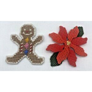 Vintage Christmas Fridge Magnets Plastic Canvas Yarn Lot of 2 Holiday Kitsch